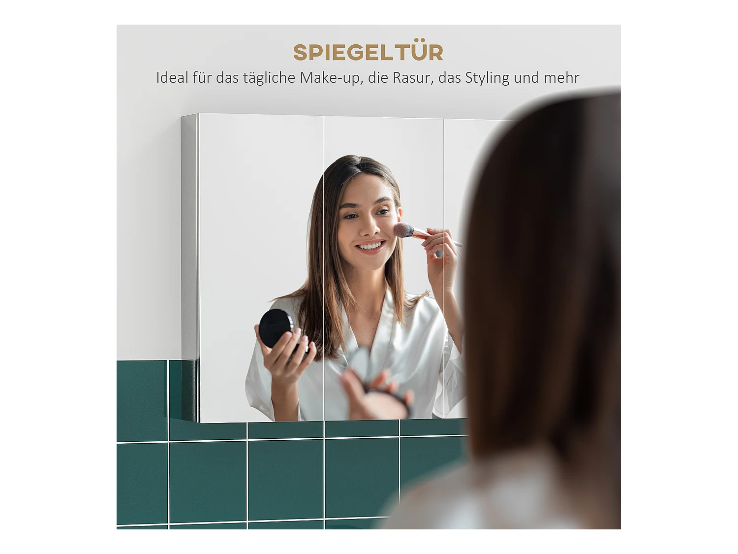 Meuble de salle de bain avec miroir, Étagères en inox, 3 portes vitrées, Argent (70x12x55 cm)