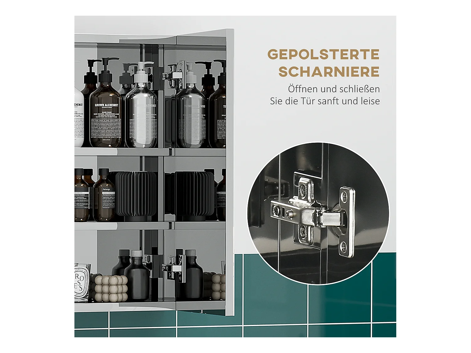 Meuble de salle de bain avec miroir, Étagères en inox, 3 portes vitrées, Argent (70x12x55 cm)