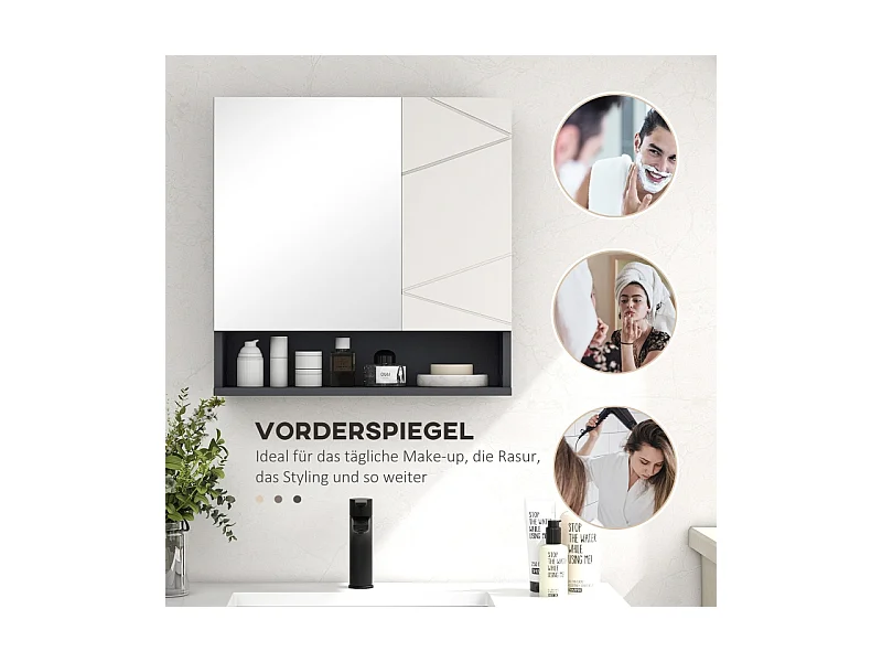 Badezimmerschrank mit Spiegel, 2-türiger Stauraum, verstellbare Regale, Antibeschlagfunktion, für Badezimmer, Wohnzimmer, Grau (55x17x55 cm)