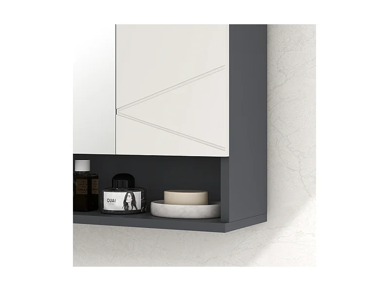 Badezimmerschrank mit Spiegel, 2-türiger Stauraum, verstellbare Regale, Antibeschlagfunktion, für Badezimmer, Wohnzimmer, Grau (55x17x55 cm)