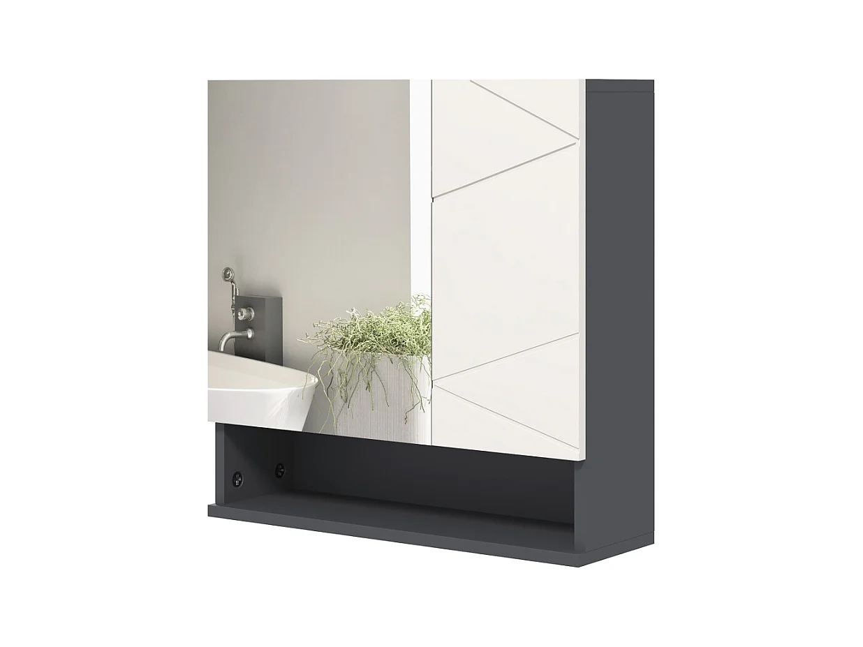 Meuble de salle de bain avec miroir, rangement à 2 portes, étagères réglables, fonction anti-buée, pour salle de bain, salon, gris (55x17x55 cm)