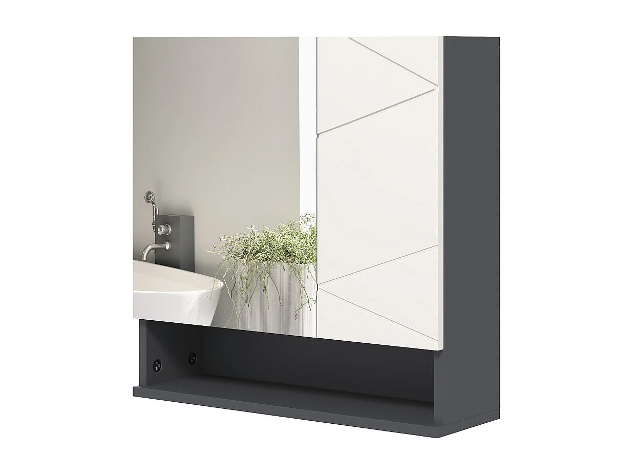 Meuble de salle de bain avec miroir, rangement à 2 portes, étagères réglables, fonction anti-buée, pour salle de bain, salon, gris (55x17x55 cm)