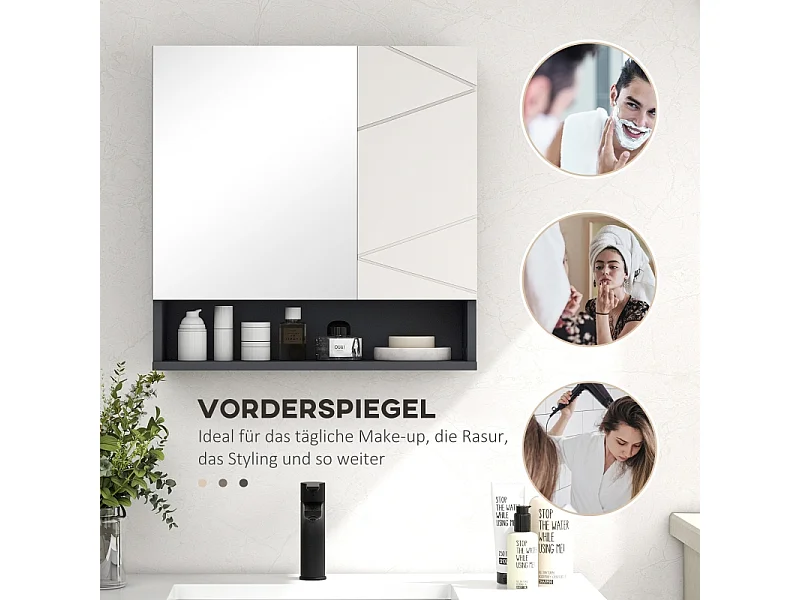 Meuble de salle de bain avec miroir, rangement à 2 portes, étagères réglables, fonction anti-buée, pour salle de bain, salon, gris (55x17x55 cm)