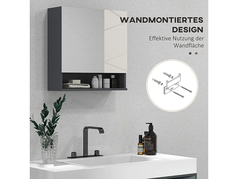 Meuble de salle de bain avec miroir, rangement à 2 portes, étagères réglables, fonction anti-buée, pour salle de bain, salon, gris (55x17x55 cm)