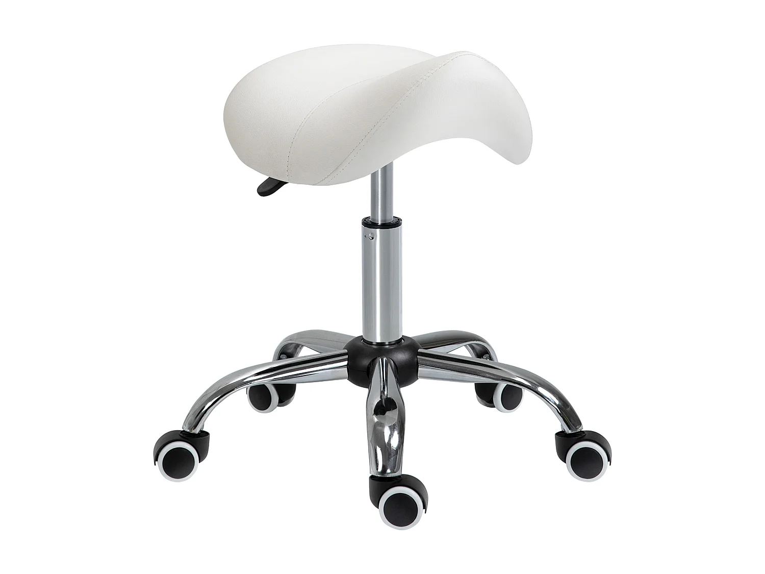 Tabouret roulant réglable, siège ergonomique rembourré, métal, blanc (52x53x49 cm)
