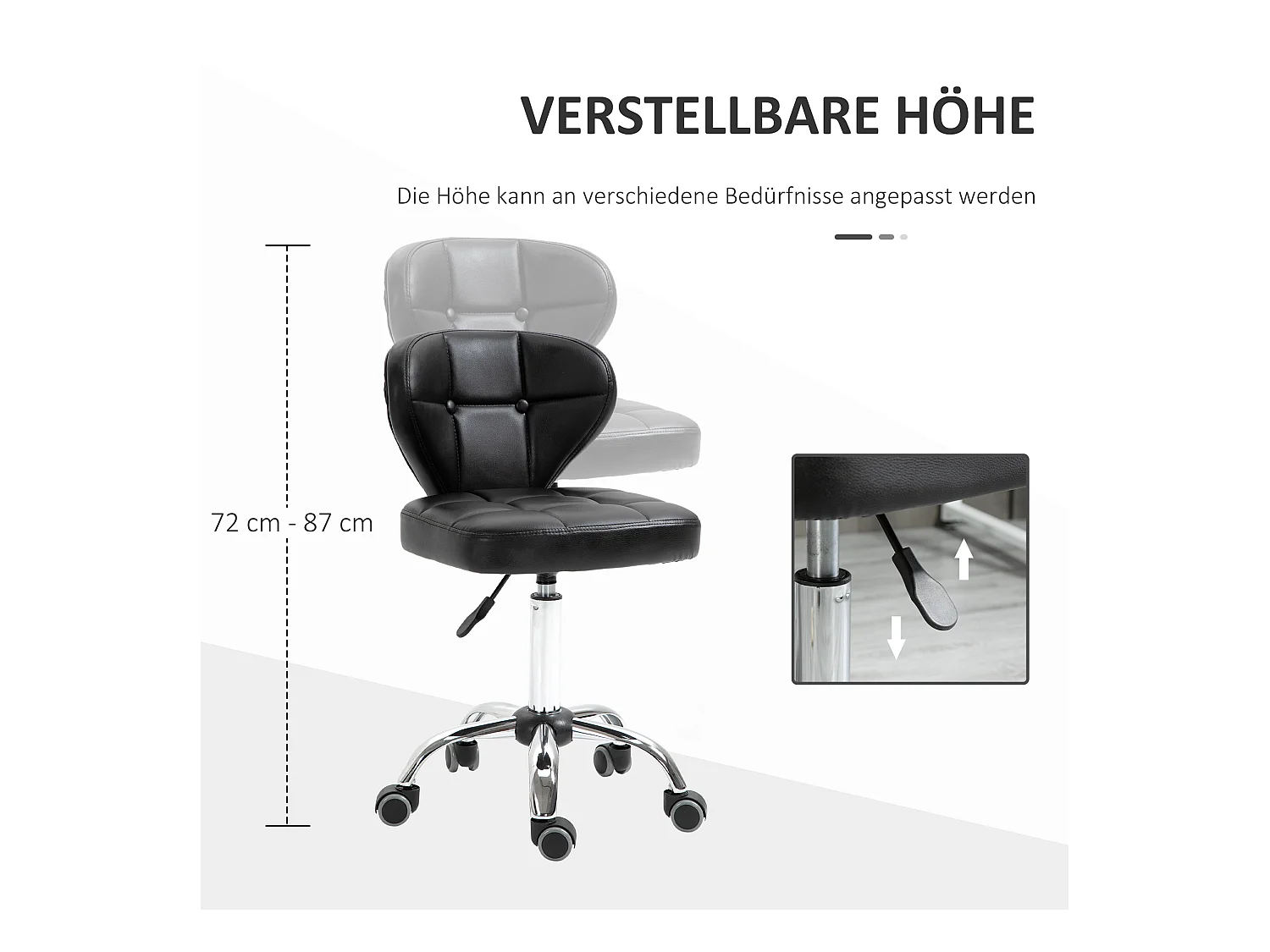 Werkkruk met rugleuning, in hoogte verstelbaar, kunstleer en staal, donkergrijs (45x47x72-87cm)