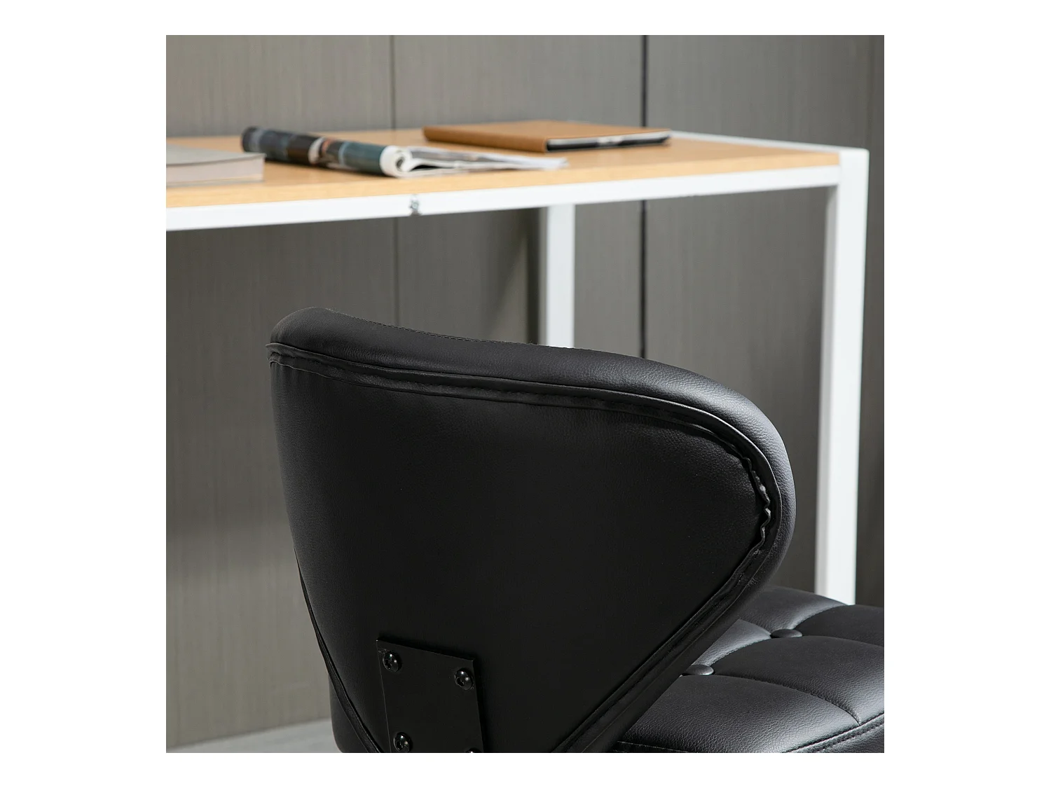 Tabouret de travail avec dossier, réglable en hauteur, simili cuir et acier, gris foncé (45x47x72-87cm)