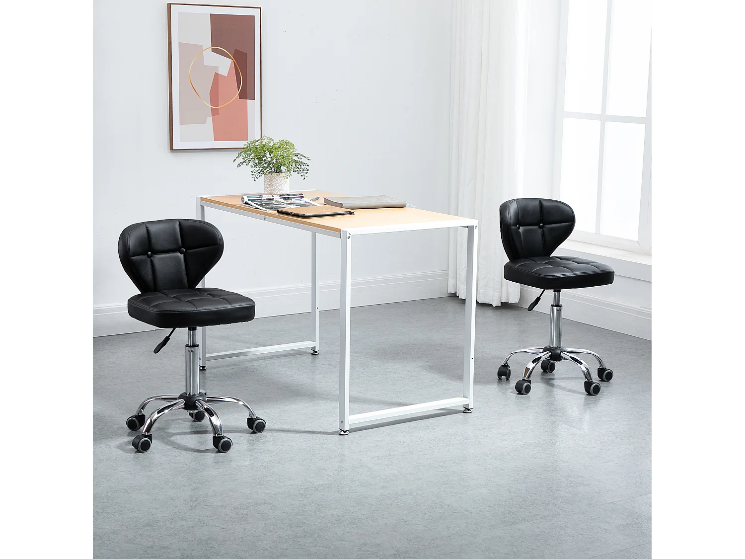 Tabouret de travail avec dossier, réglable en hauteur, simili cuir et acier, gris foncé (45x47x72-87cm)