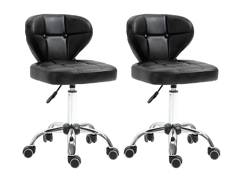 Tabouret de travail avec dossier, réglable en hauteur, simili cuir et acier, gris foncé (45x47x72-87cm)