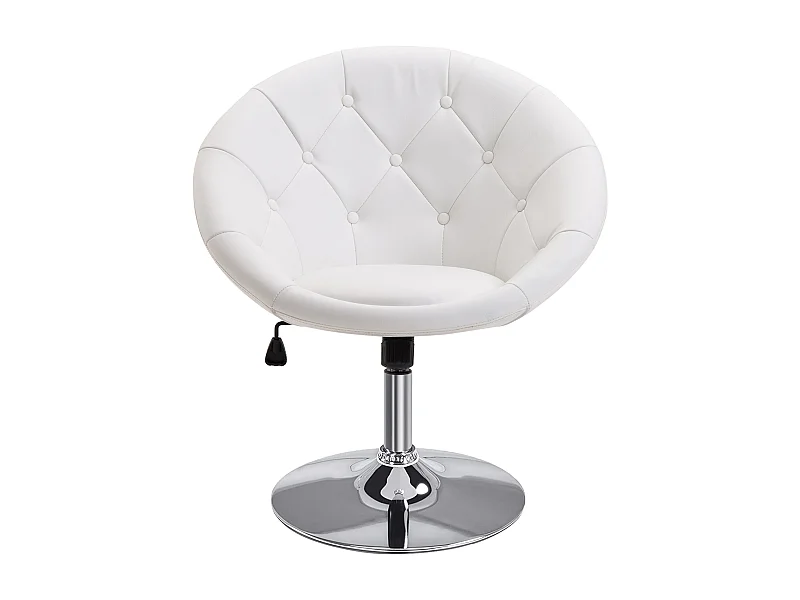 Taburete de trabajo giratorio, altura regulable, PU blanco y negro, acero cromado (56x71x78-90cm)