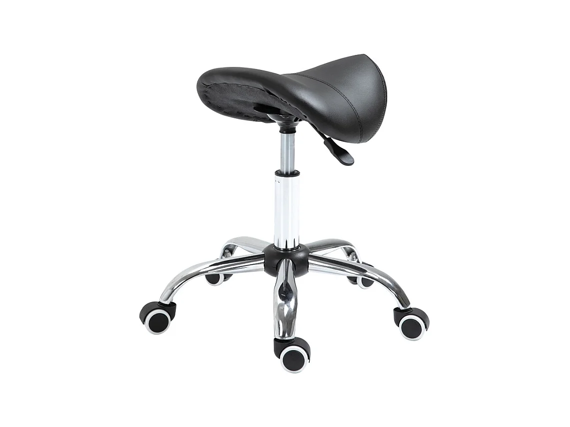 Tabouret de travail ergonomique, siège selle réglable, simili cuir, noir (52x53x49cm)