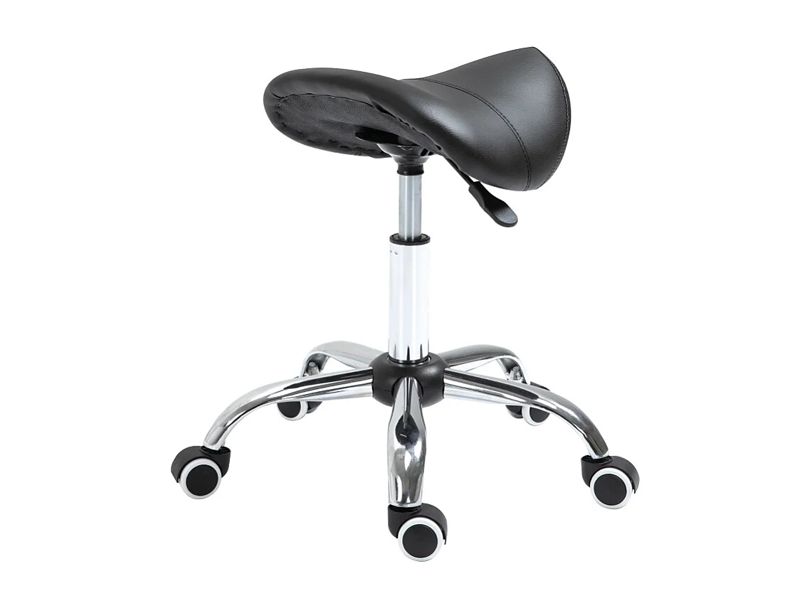 Tabouret de travail ergonomique, siège selle réglable, simili cuir, noir (52x53x49cm)