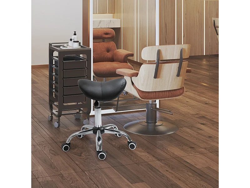 Tabouret de travail ergonomique, siège selle réglable, simili cuir, noir (52x53x49cm)