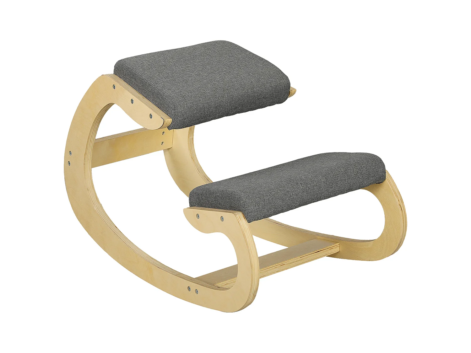 Siège ergonomique à genoux, avec fonction basculante, bois, gris (54.5x85x54 cm)