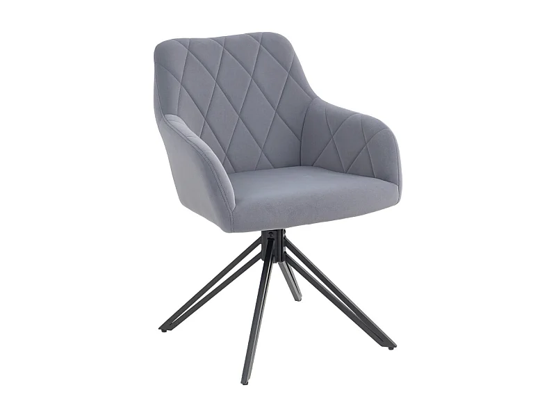 Chaise de salle à manger avec accoudoirs, velours, structure acier, design rétro, gris (60.5x58x79cm)