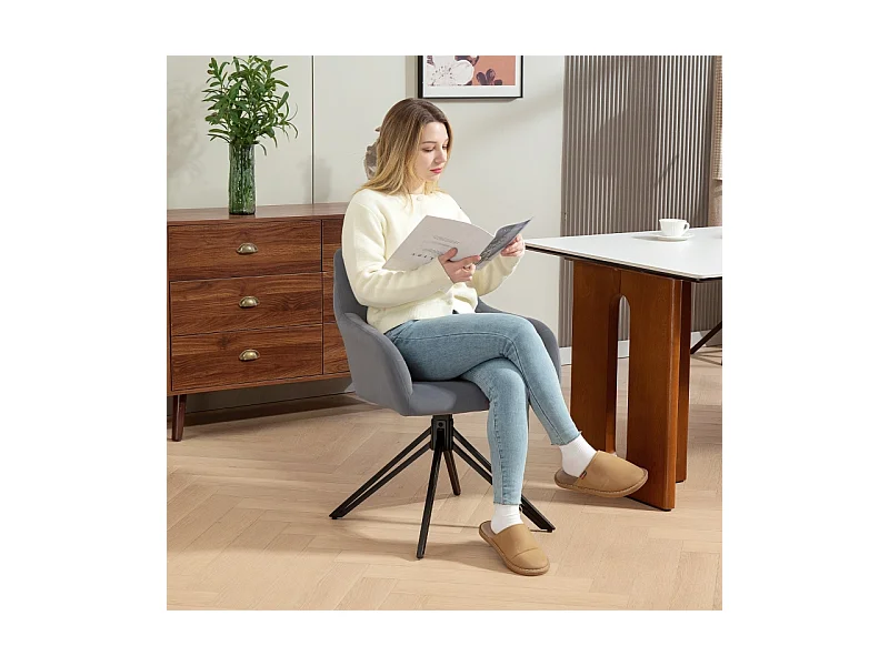 Eetkamerstoel met armleuningen, fluweel, stalen frame, retro design, grijs (60,5x58x79cm)