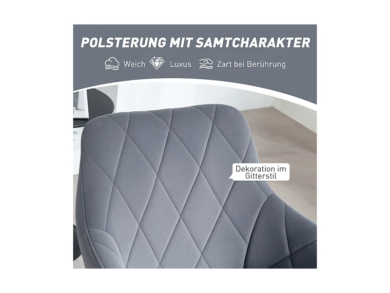 Eetkamerstoel met armleuningen, fluweel, stalen frame, retro design, grijs (60,5x58x79cm)