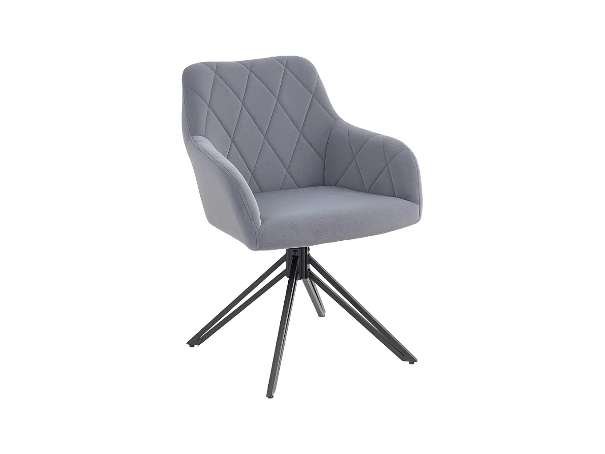 Chaise de salle à manger avec accoudoirs, velours, structure acier, design rétro, gris (60.5x58x79cm)