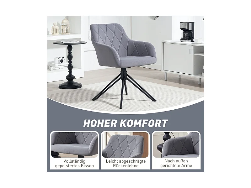 Chaise de salle à manger avec accoudoirs, velours, structure acier, design rétro, gris (60.5x58x79cm)