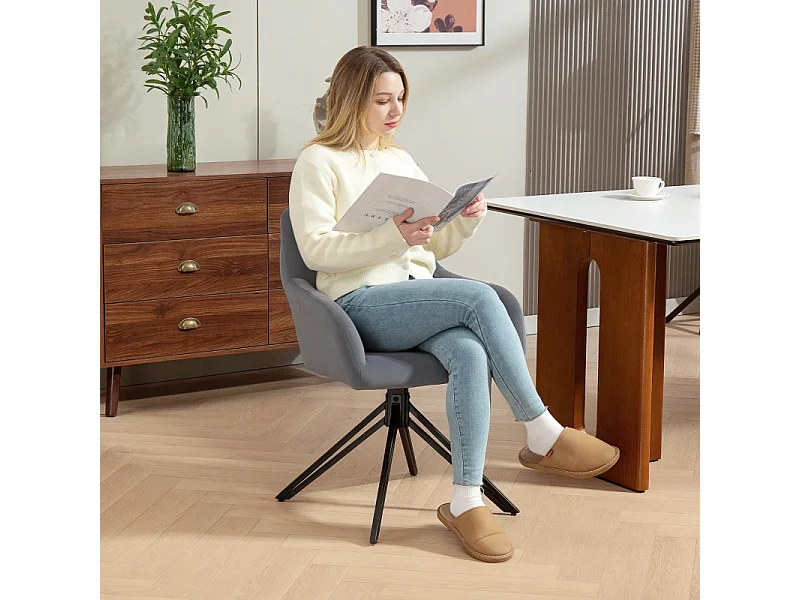 Silla de comedor con reposabrazos, terciopelo, estructura de acero, diseño retro, gris (60,5x58x79cm)