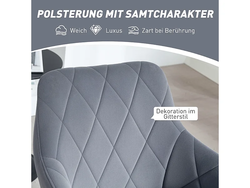 Silla de comedor con reposabrazos, terciopelo, estructura de acero, diseño retro, gris (60,5x58x79cm)