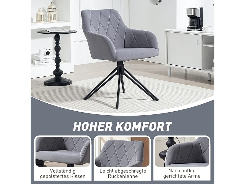 Silla de comedor con reposabrazos, terciopelo, estructura de acero, diseño retro, gris (60,5x58x79cm)