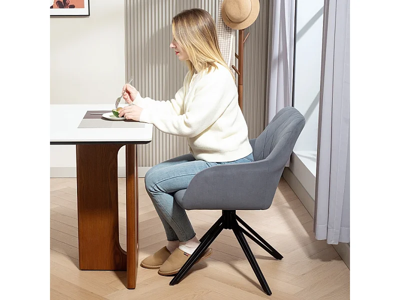 Silla de comedor con reposabrazos, terciopelo, estructura de acero, diseño retro, gris (60,5x58x79cm)