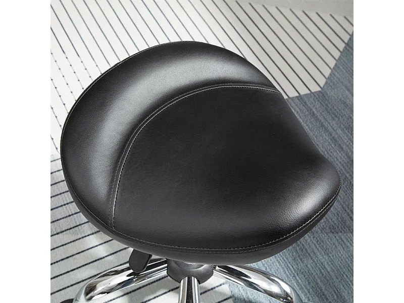 Tabouret de travail roulant, hauteur réglable, en simili cuir, noir (48x48x54-69 cm)