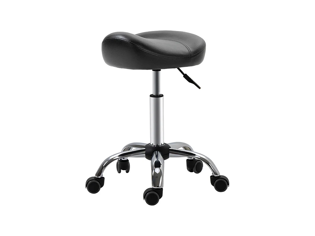 Tabouret de travail roulant, hauteur réglable, en simili cuir, noir (48x48x54-69 cm)