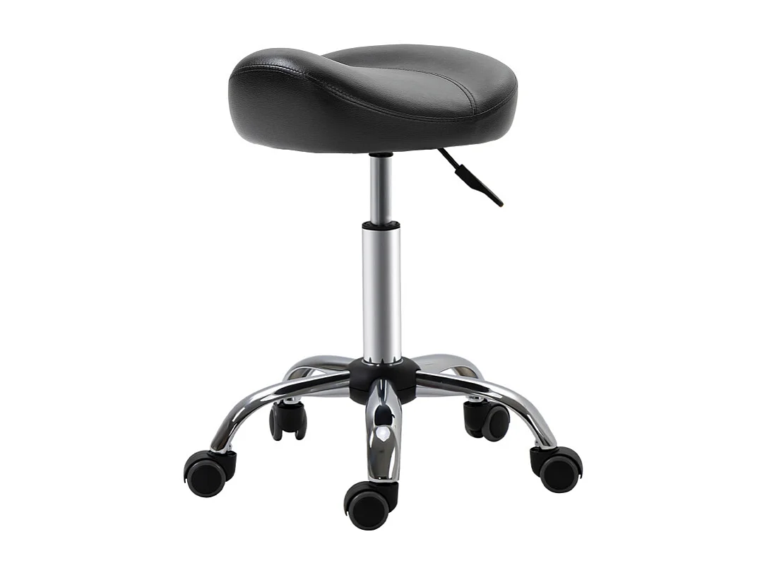 Tabouret de travail roulant, hauteur réglable, en simili cuir, noir (48x48x54-69 cm)