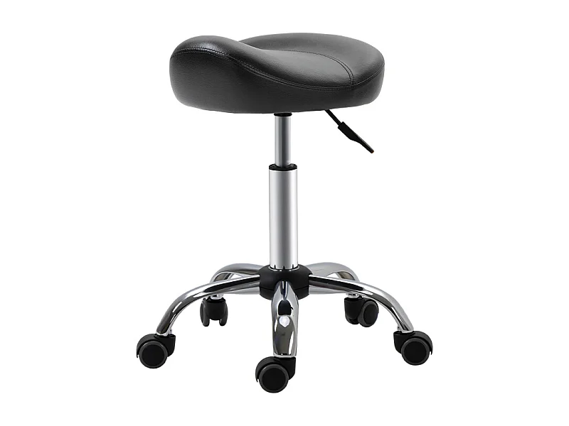 Taburete de trabajo con ruedas, altura regulable, en piel sintética, color negro (48x48x54-69 cm)
