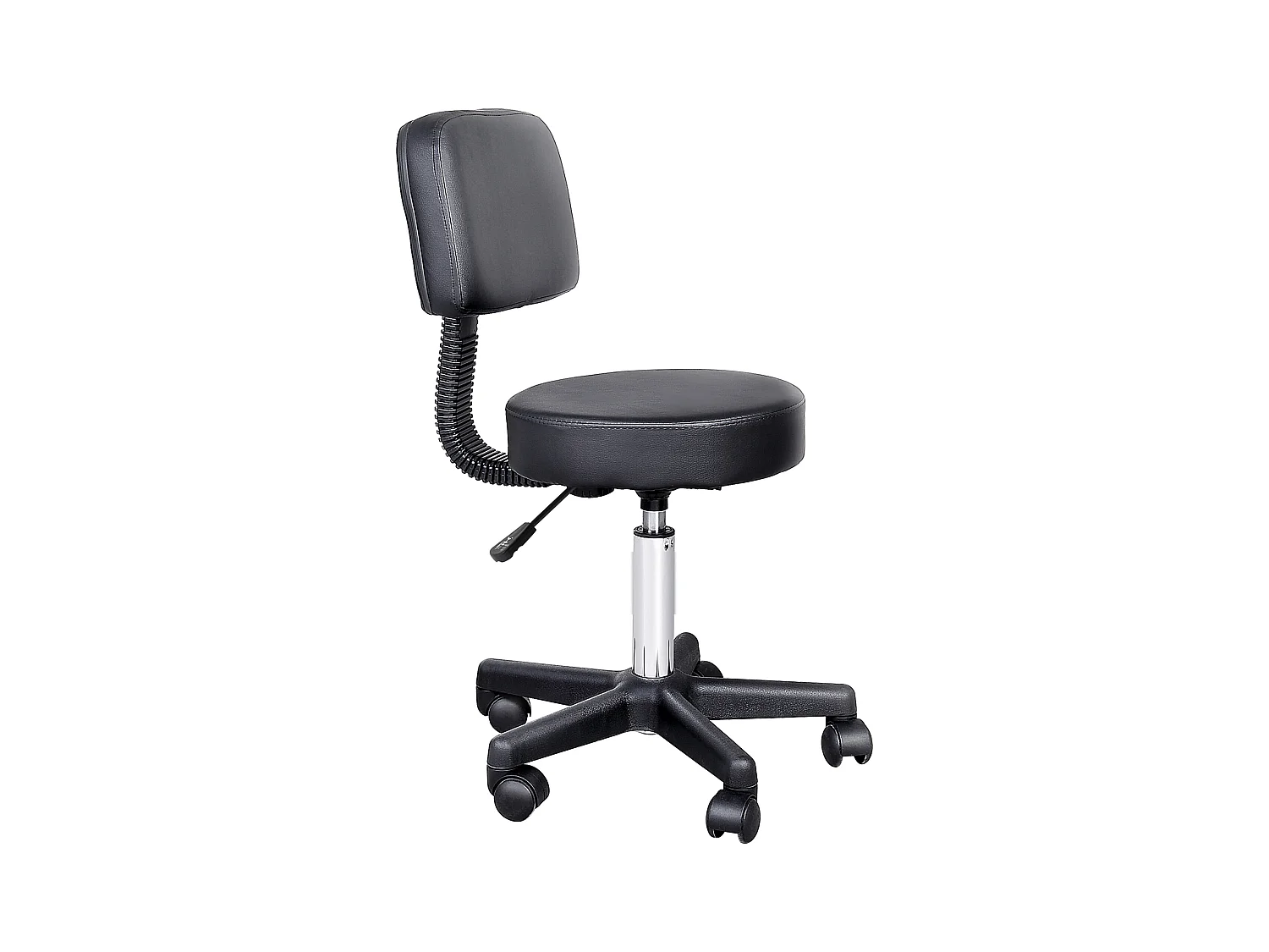 Tabouret à roulettes réglable en hauteur, simili cuir, noir, mobilité et confort (35x35x84cm)