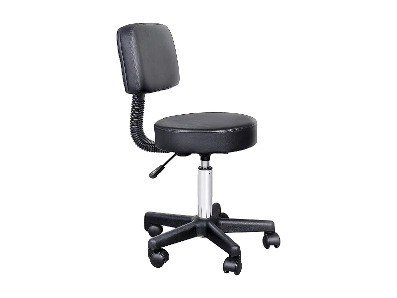 Tabouret à roulettes réglable en hauteur, simili cuir, noir, mobilité et confort (35x35x84cm)