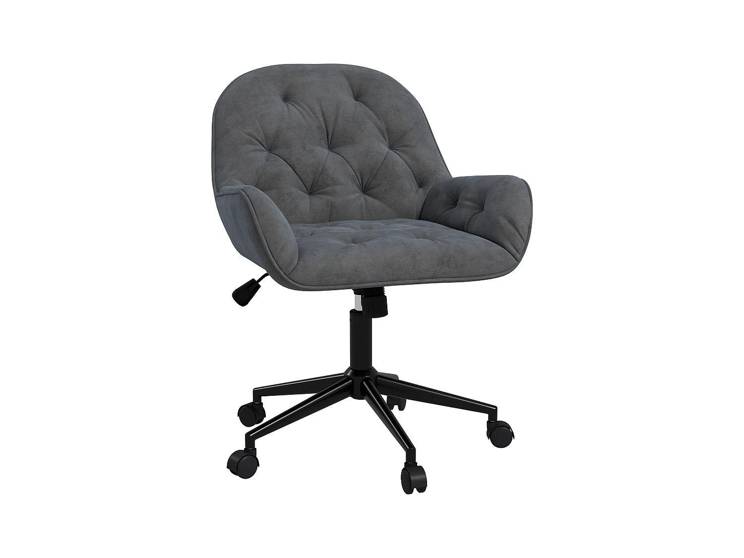 Chaise pivotante ergonomique, tissu velours, gris, réglable en hauteur (60x61x91 cm)