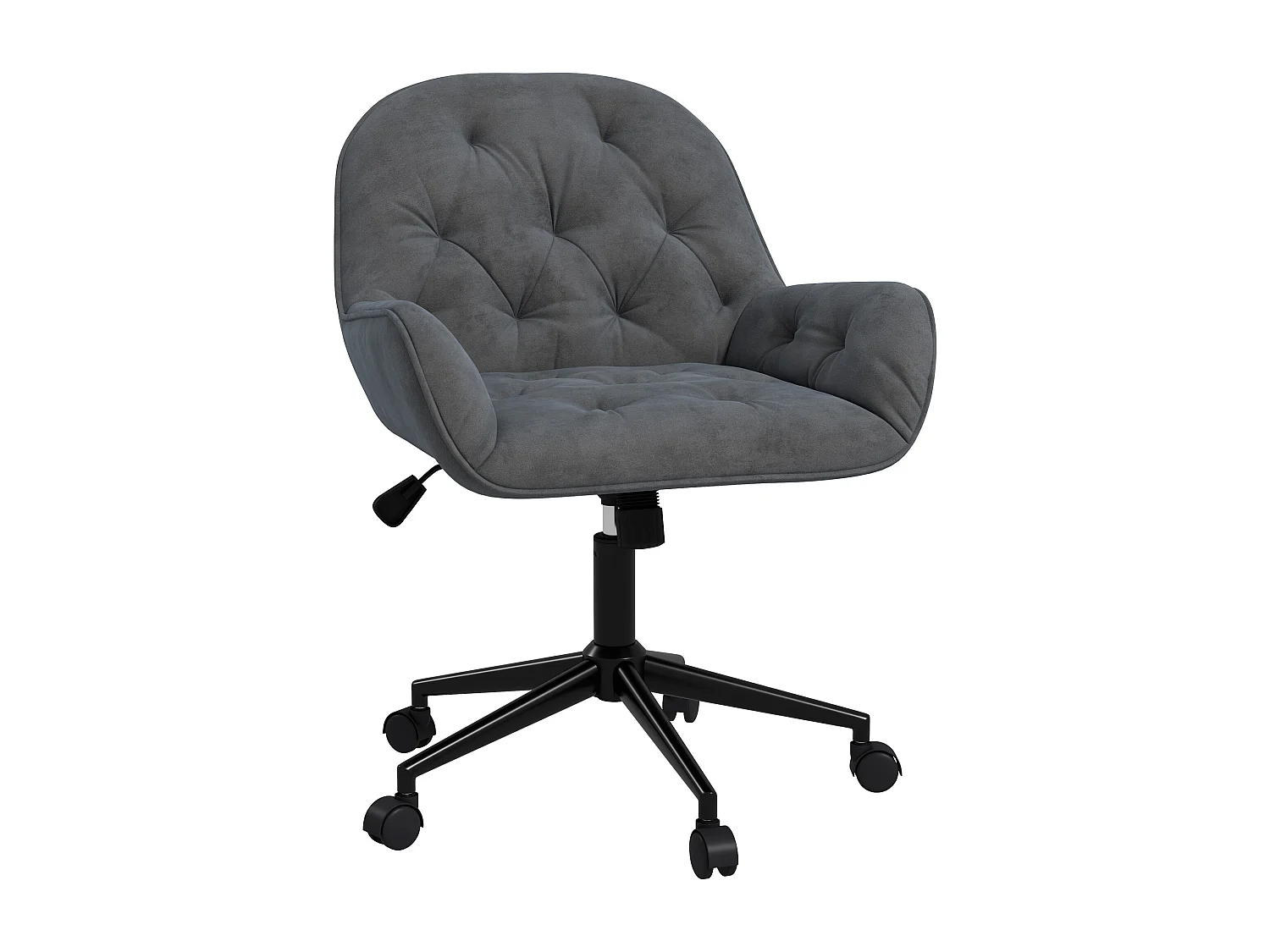 Chaise pivotante ergonomique, tissu velours, gris, réglable en hauteur (60x61x91 cm)