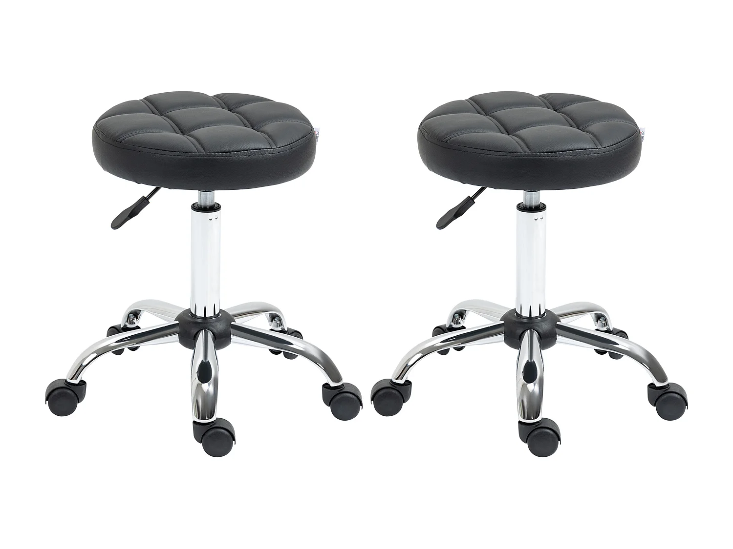 Tabouret roulant réglable, pivotant, en similicuir noir, avec roulettes (35.5x35.5x48-63 cm)