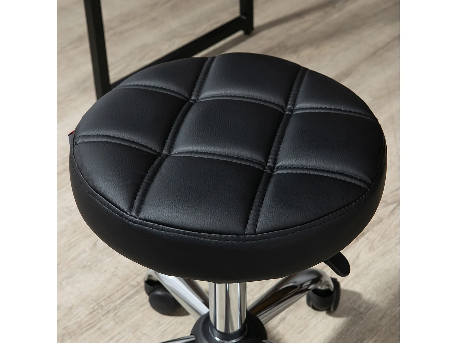 Tabouret roulant réglable, pivotant, en similicuir noir, avec roulettes (35.5x35.5x48-63 cm)