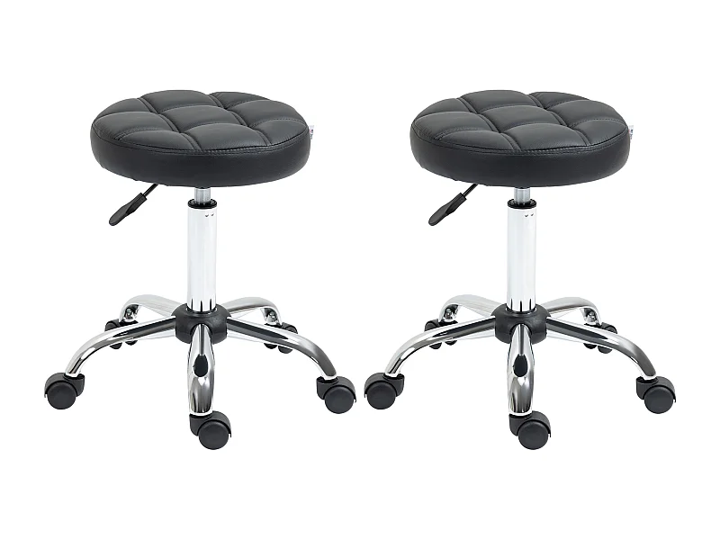 Tabouret roulant réglable, pivotant, en similicuir noir, avec roulettes (35.5x35.5x48-63 cm)