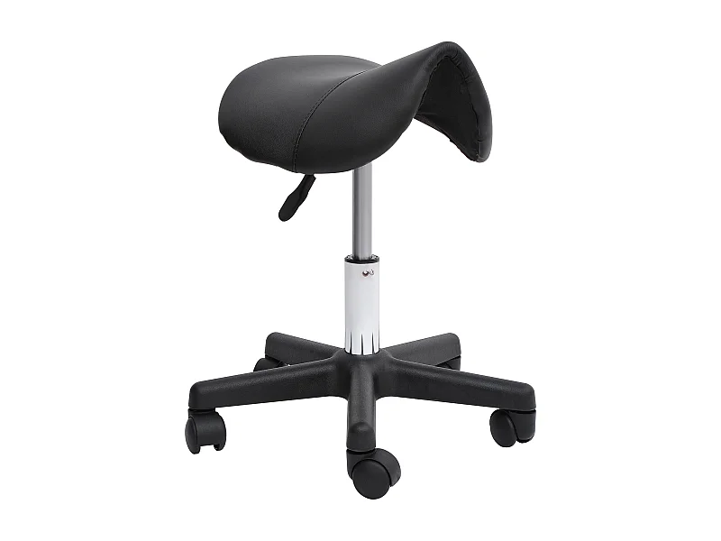 Sgabello girevole regolabile in similpelle nera con ruote (35x38x55 cm)