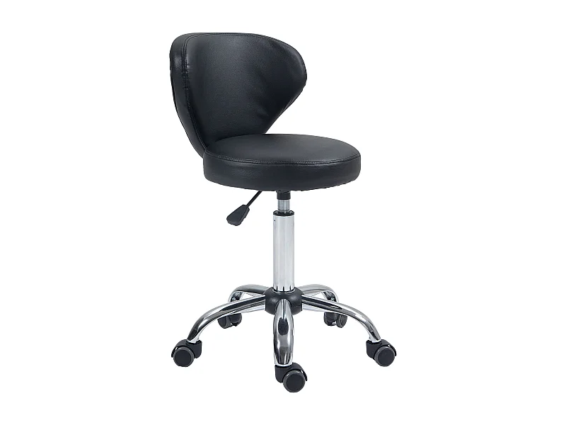 Sgabello ergonomico con schienale, altezza regolabile, similpelle nera e metallo cromato (54x45x88cm)