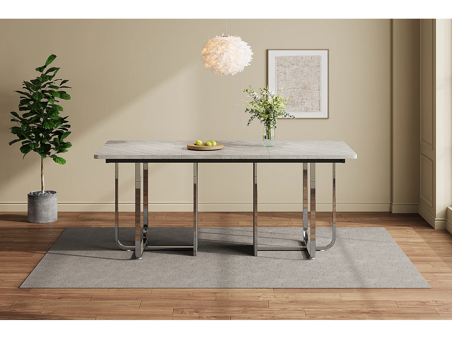 Eettafel, L180 x B80 x H75 cm, modern, met metalen poten, grote rechthoekige tafel voor 6 personen, grijs en zilver