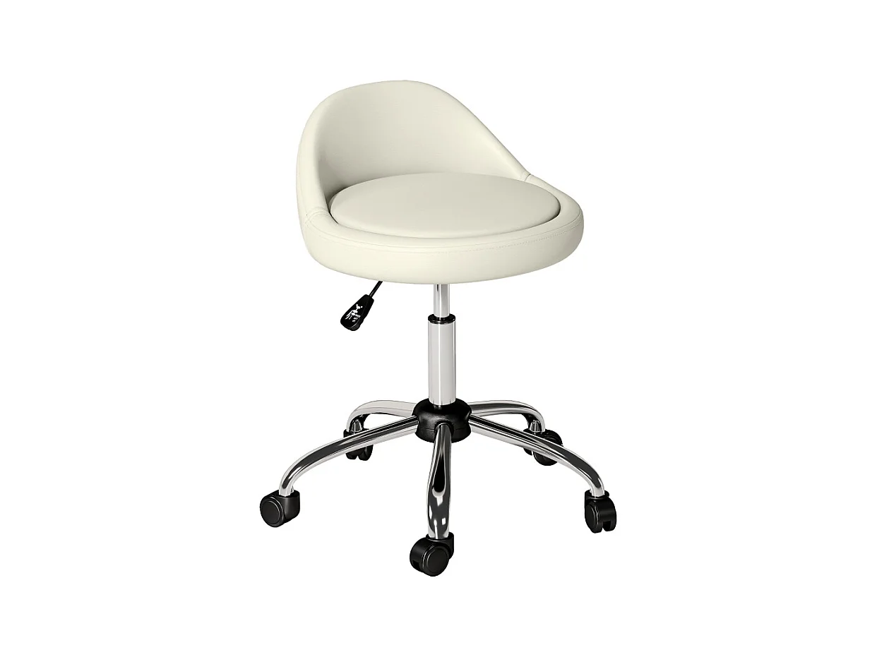 Tabouret de bureau réglable, avec roulettes, en similicuir, blanc (35x35x63-83 cm)