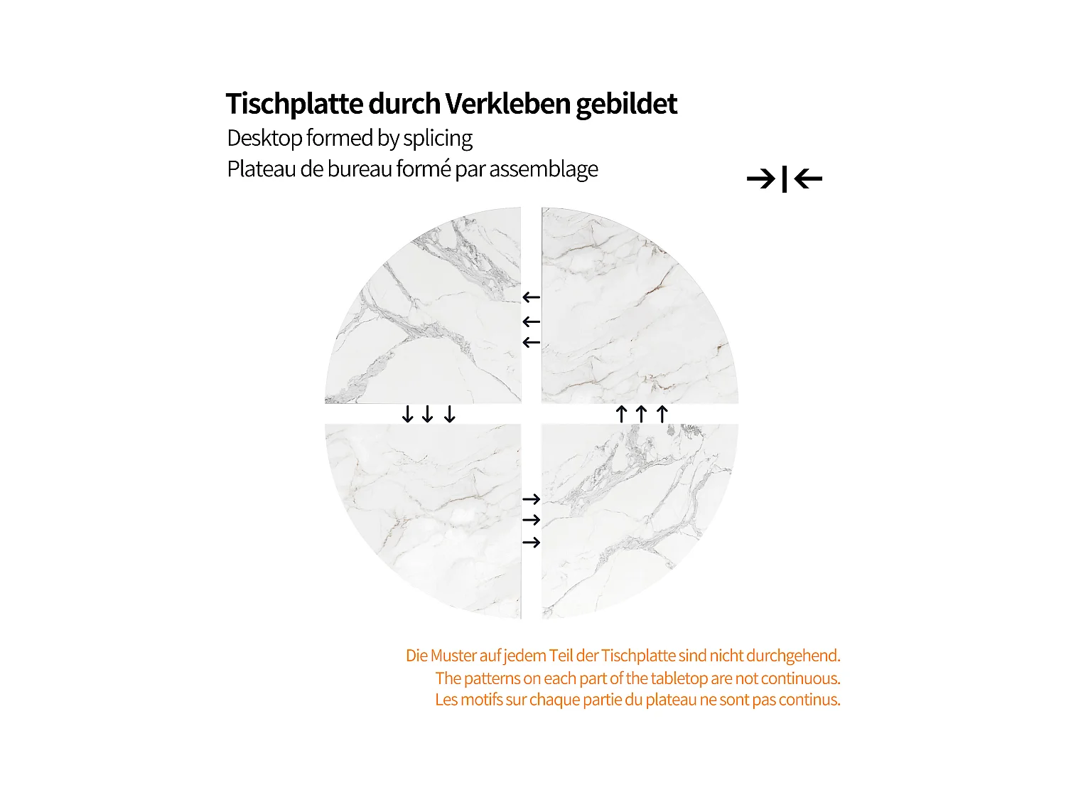 Ronde eettafel met poten van goudkleurig metaal en een MDF-blad met marmereffect (100x100x76 cm)