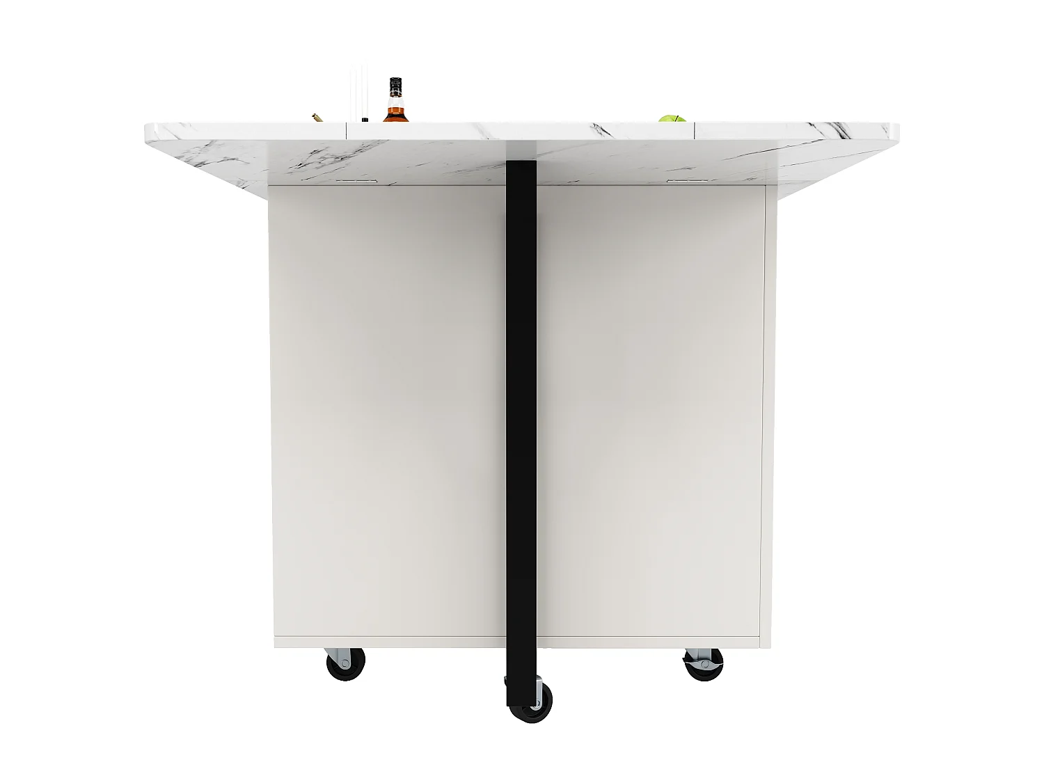 Table à Manger Portable avec Plateau Pliant Marbré, Grand Espace de Rangement, 6 Roues (2 Bloquables), Pieds Noirs en Métal (140x75x76.3 cm)