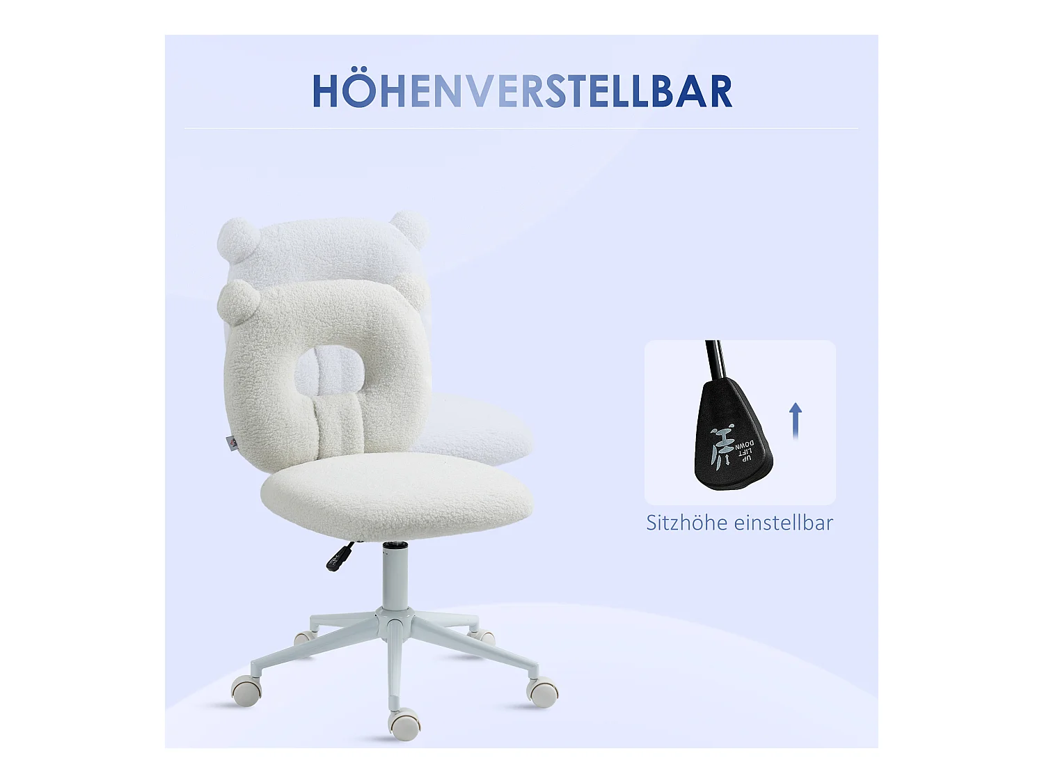 Chaise de bureau pour enfant, ajustable, sans accoudoirs, métal, blanc (50x56x80-90 cm)