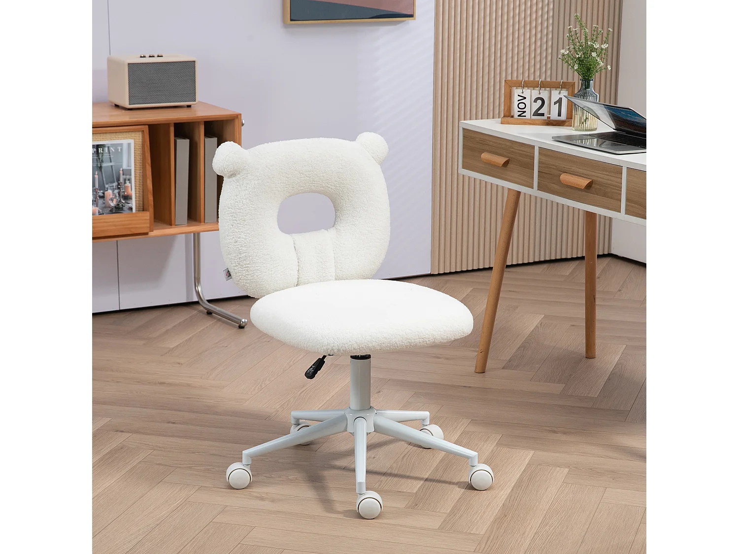 Chaise de bureau pour enfant, ajustable, sans accoudoirs, métal, blanc (50x56x80-90 cm)