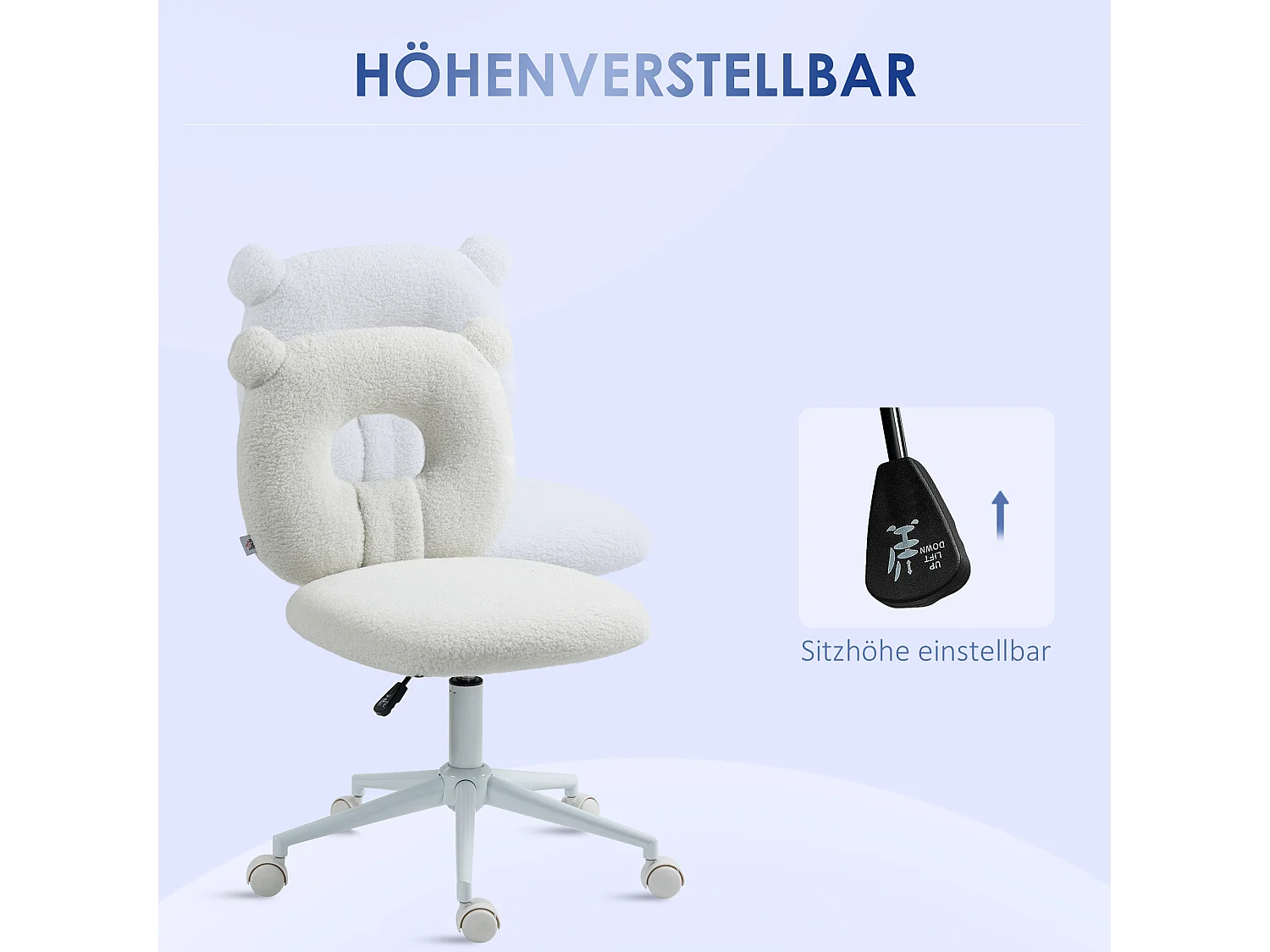 Chaise de bureau pour enfant, ajustable, sans accoudoirs, métal, blanc (50x56x80-90 cm)