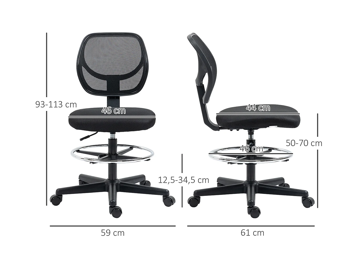 Ergonomische sta-stoel, in hoogte verstelbaar, met voetenbank, zwart, (59x61x93-113 cm) ###