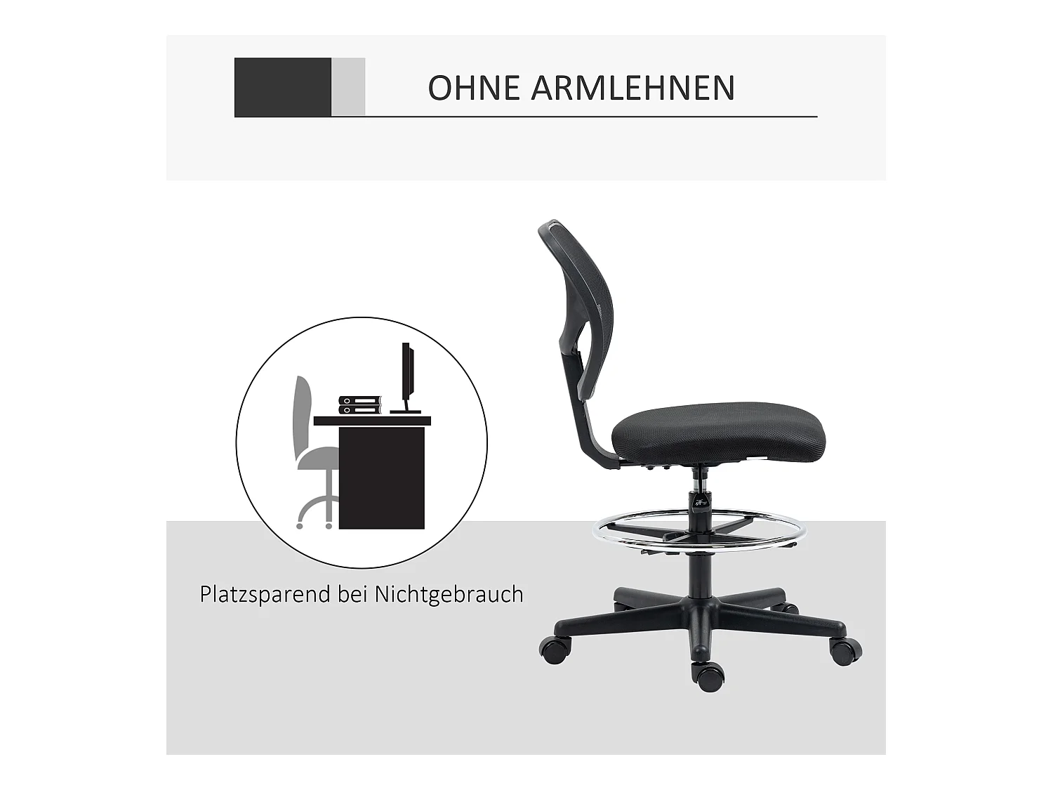 Ergonomische sta-stoel, in hoogte verstelbaar, met voetenbank, zwart, (59x61x93-113 cm) ###