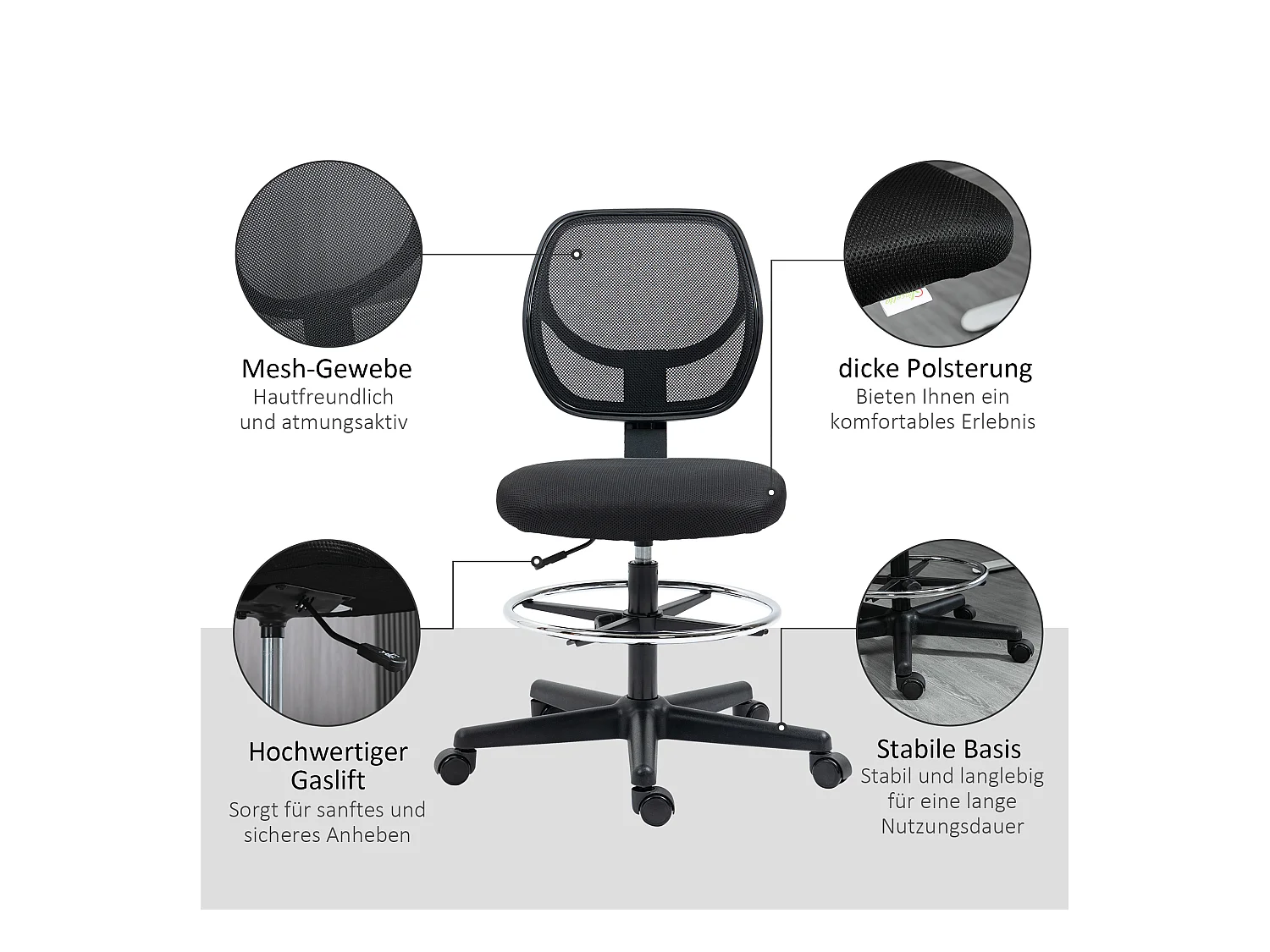 Ergonomische sta-stoel, in hoogte verstelbaar, met voetenbank, zwart, (59x61x93-113 cm) ###